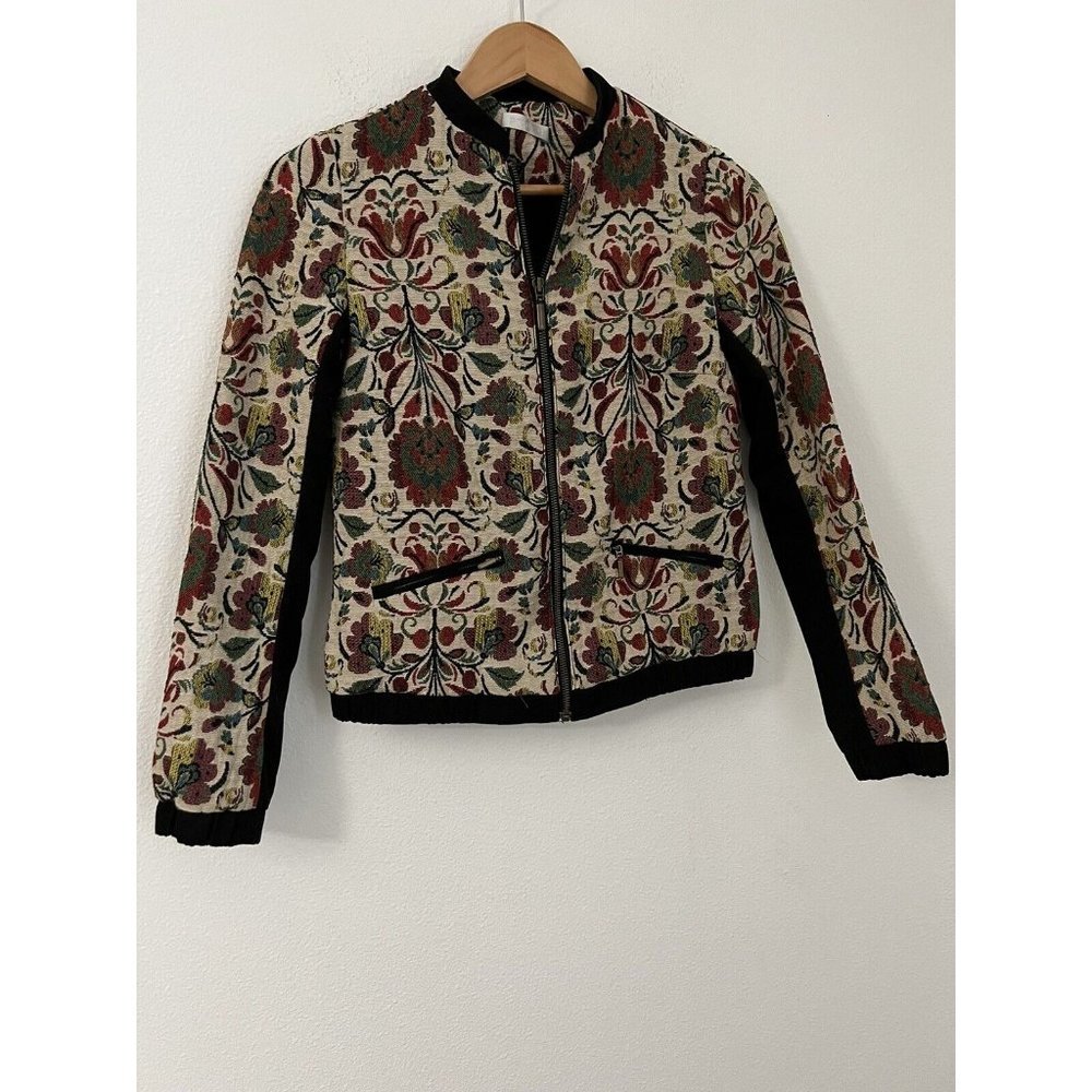Promod Women’s Floral Tapestry Jacket Zip Front Size UK 8 US 6 cottage grandma